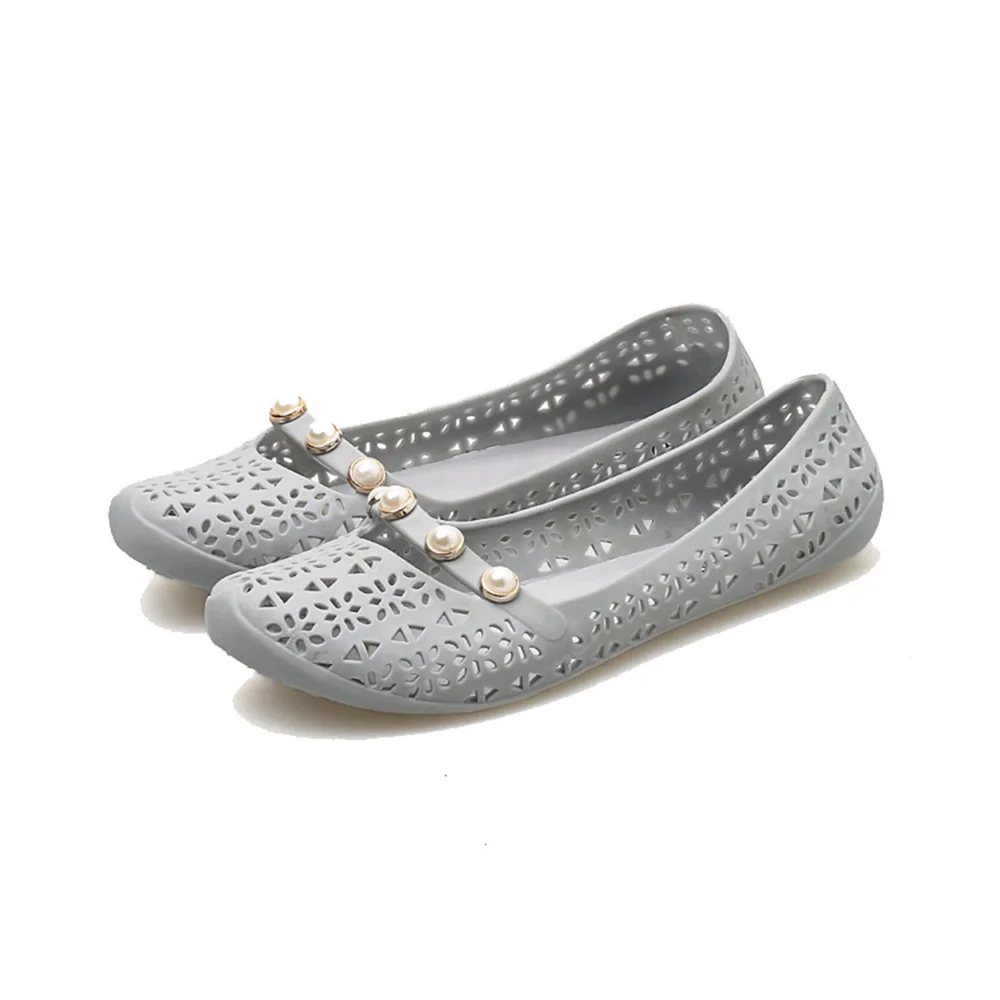 Женские босоножки прозрачная обувь с жемчугом водонепроницаемые балетки на