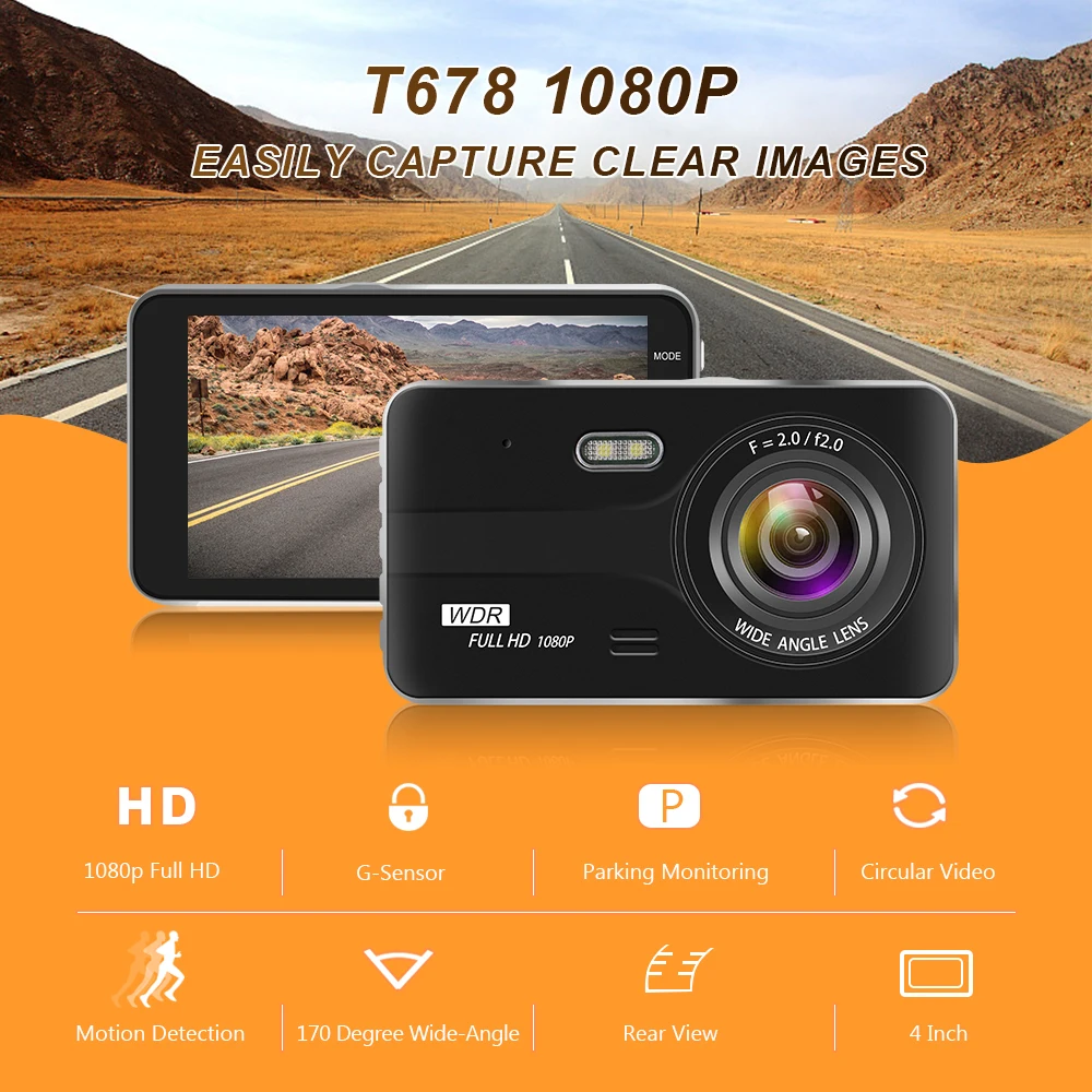 Видеорегистраторы для автомобилей 4 дюйма авто Камера Двойной объектив Full HD 1080P