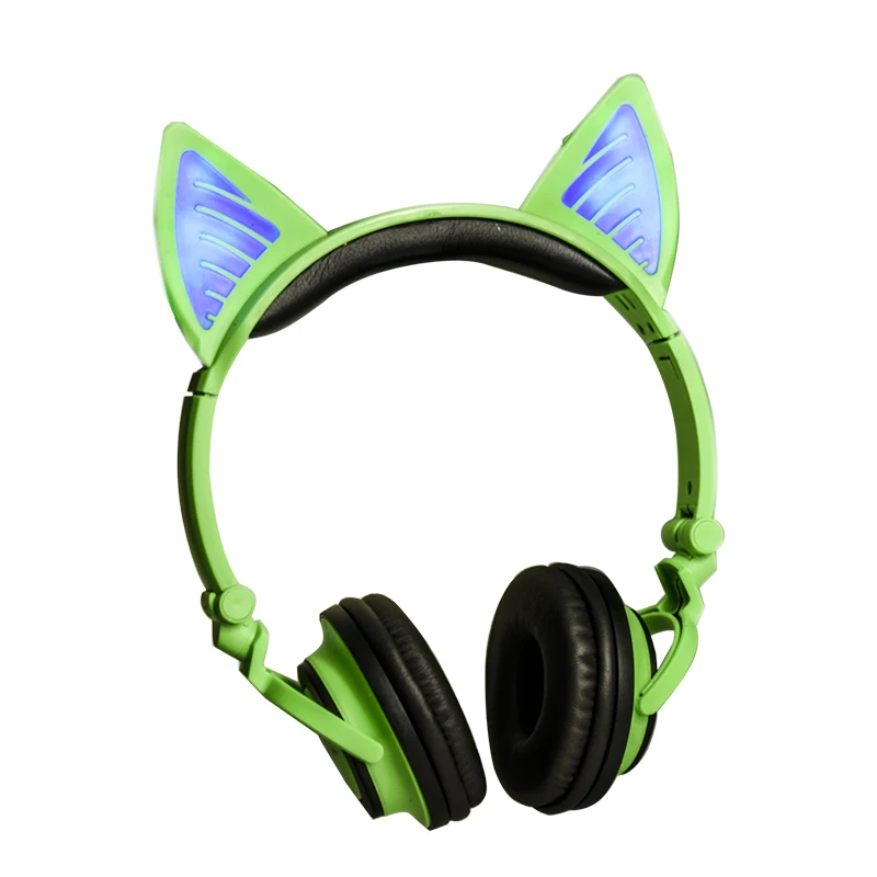 Складные милые наушники с кошачьими ушками Bluetooth 4,2 мигающие светящиеся наушники беспроводные наушники для девочек детей
