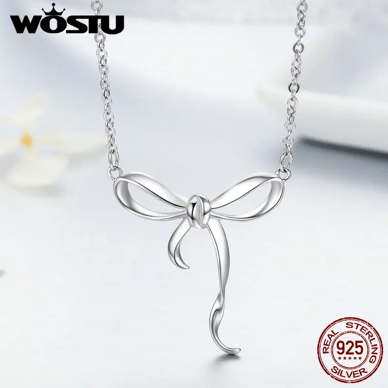 WOSTU, Черная пятница,, 925 пробы, серебро, милый бант, подвеска, чокеры, ожерелья для женщин, ювелирное изделие, подарок, CQN135