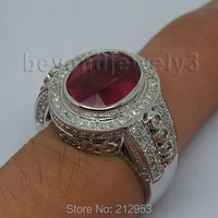 LANMI Vintage Solid 14kt White Gold 588Ct Natural Ruby Red Stone Ring Wedding Jewelry for Women