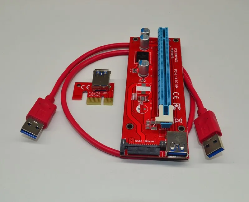 VER007S 0 6 M PCI E 1X до 16X Райзер карта расширения Express адаптер USB 3 кабель 15Pin SATA источник