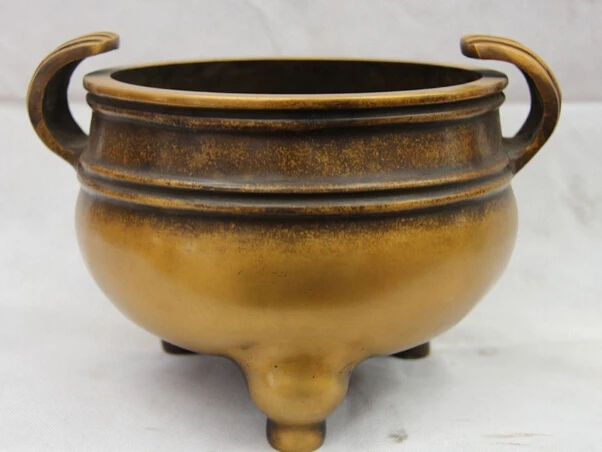 

song voge gem S1334 China Folk Fane Pure Bronze Copper Two Ear Three Feet Ding Incense Burner Censer