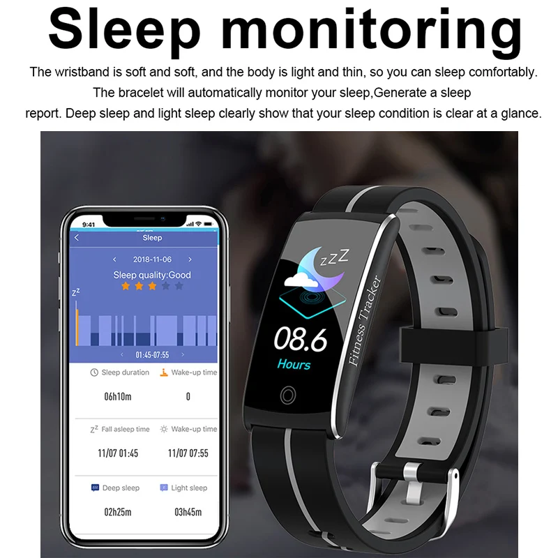 Умный Bluetooth браслет Цветной водонепроницаемый сердечный ритм женский