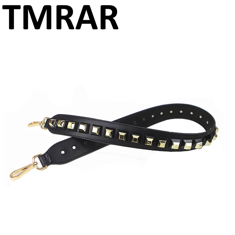 Женские кожаные ремни с квадратными золотистыми заклепками классические