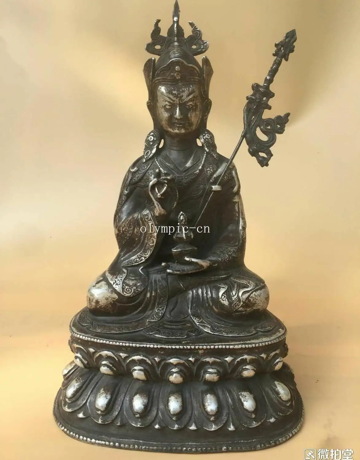 

13 дюймов, старая медная резная буддистская статуя монаха гуру padmasambhava