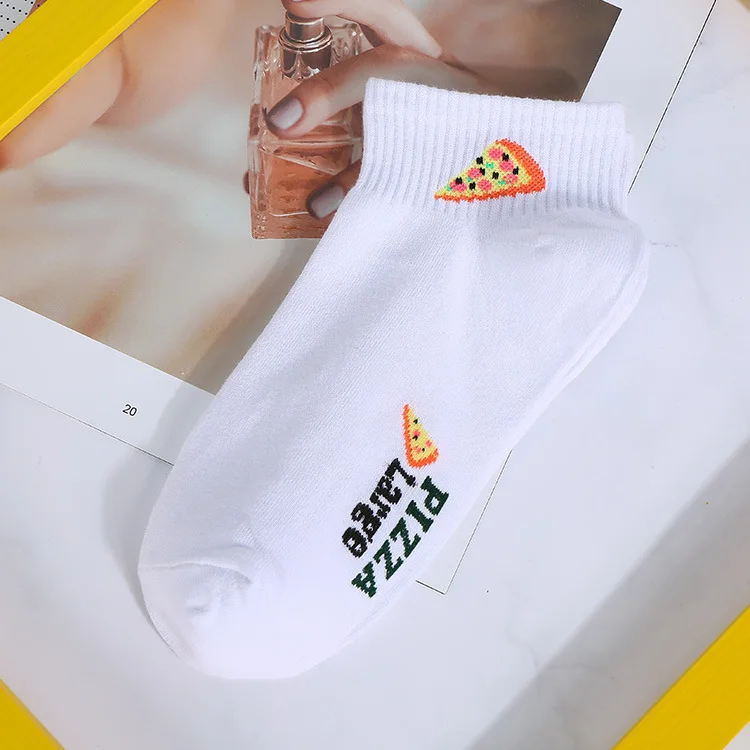 pizza CHAOZHU/белые носки до щиколотки для девочек и женщин; забавные носки с героями мультфильмов; еда; картофель, фри, бургер, пицца; Короткие повседневные женские носки белого цвета - Цвет: pizza
