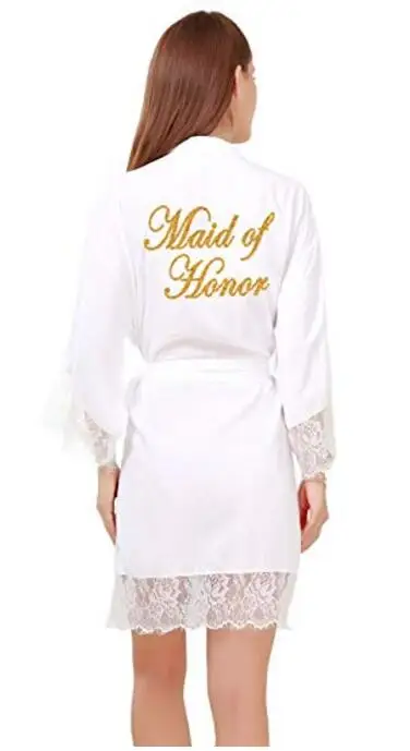white Maid of Honor Хлопковая одежда для невесты с кружевной отделкой женское свадебное платье с золотом 001 - Цвет: white Maid of Honor
