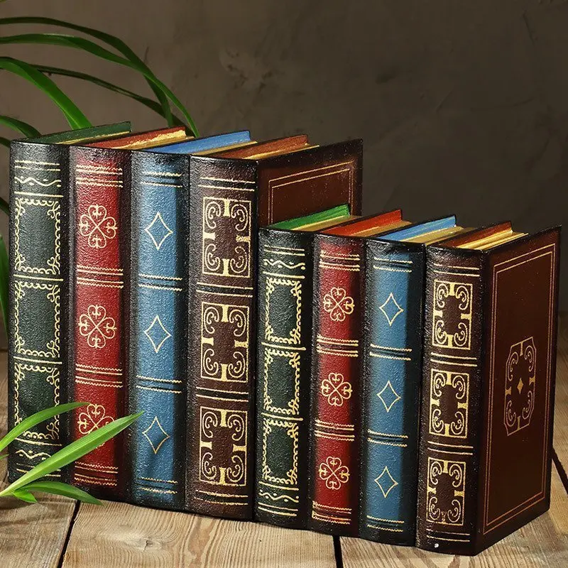 Фото Континентальный ретро деревянные реквизит поддельные книга имитационная модель