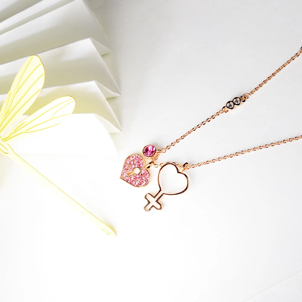 YUN RUO микро проложить Циркон Сердце Ключ ожерелье колье розовое золото цвет