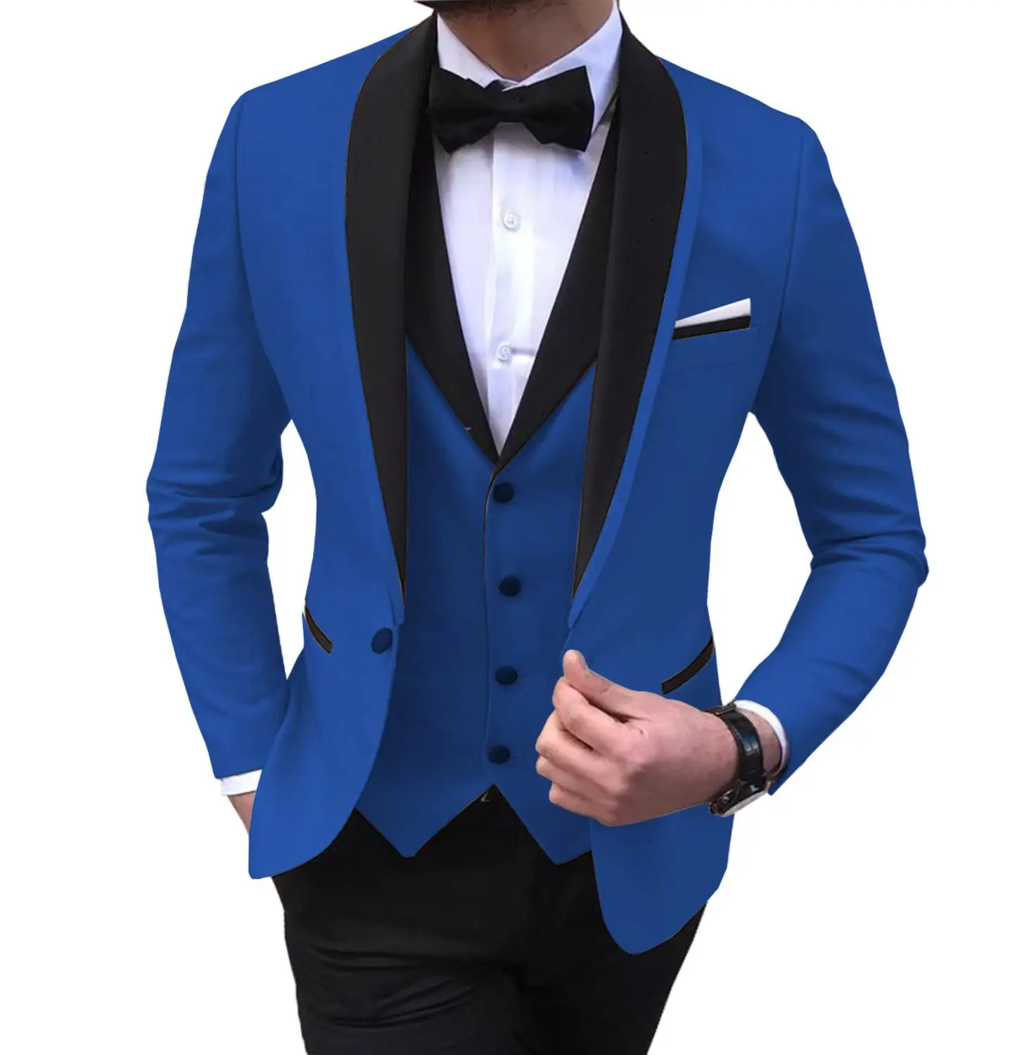 Для мужчин костюмы 3 предмета в комплекте Slim Fit повседневное бизнес женихов Серый Зеленый Шампанское нагрудные смокинги для - Цвет: royal blue