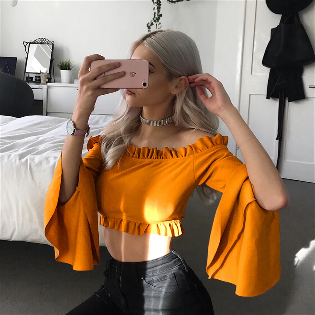 Футболка Для женщин Лето 2018 новые пикантные с открытыми плечами Растениеводство