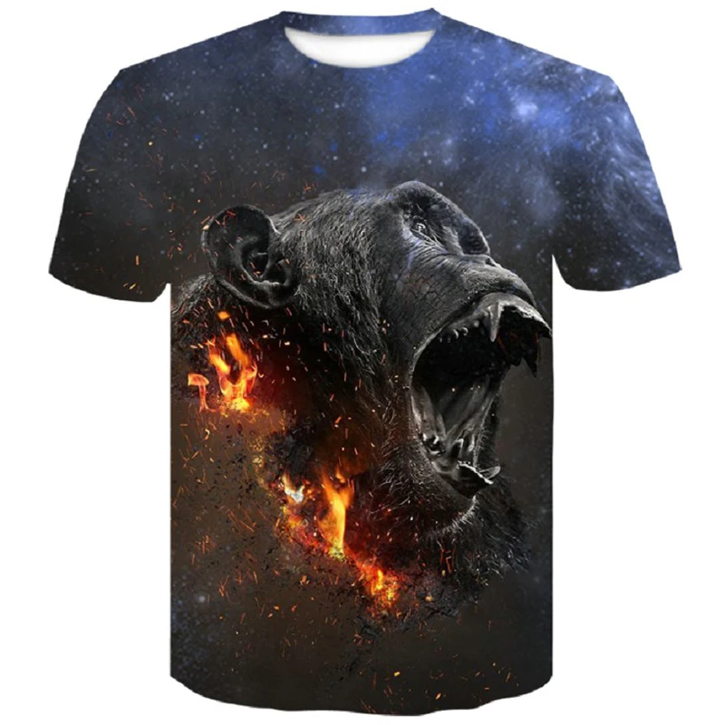 Лето 2019 мужские раньше орангутан/тигр/волк забавные футболки с 3D принтом и