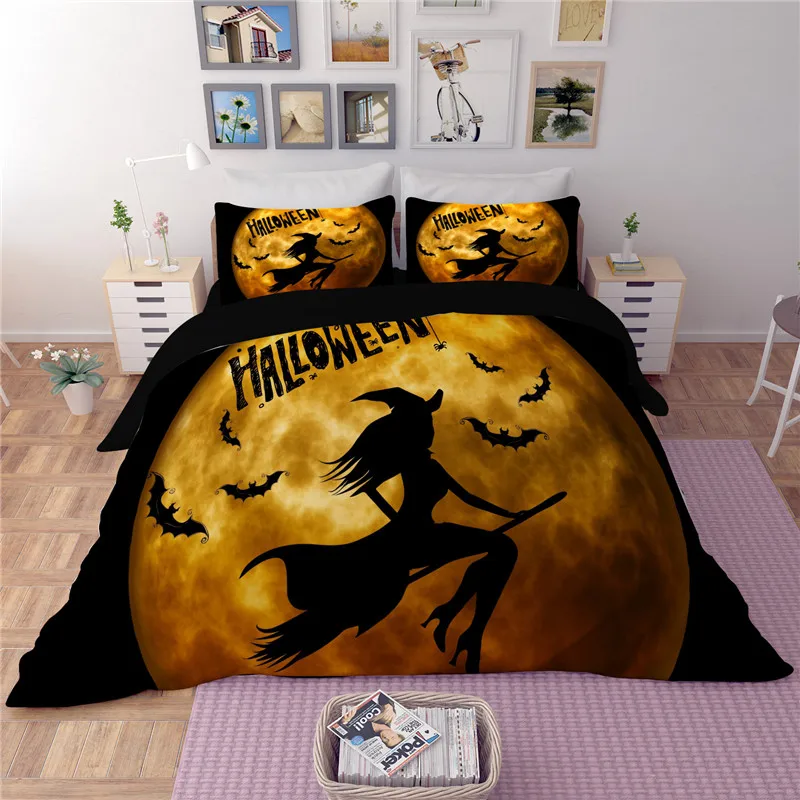 Cartoon horse Halloween Home textiles black yellow 3pcs bedding sets for kid Children quilt cover duvet pillow cases | Дом и сад