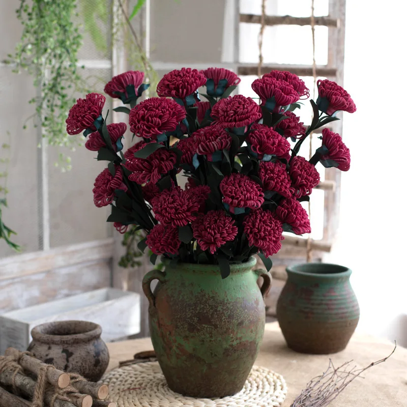 

5pcs/lot Artificial Chrysanthemum Fake Flower Wedding Decoration DIY Wreath Gift Box Scrapbooking Craft Fake Flower