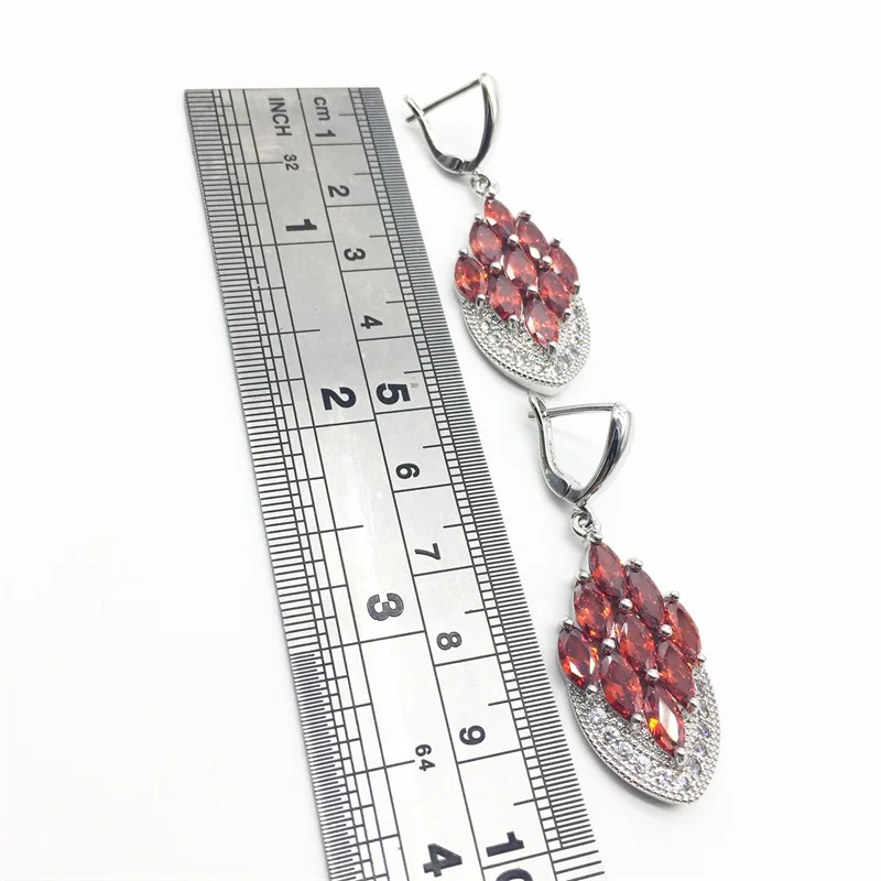 Silver 925 Jewelry Sets Red Cubic Zirconia White CZ Beads For Women Earrings/Pendant/Ring/Bracelet/Necklace Set T0009-1 | Украшения и
