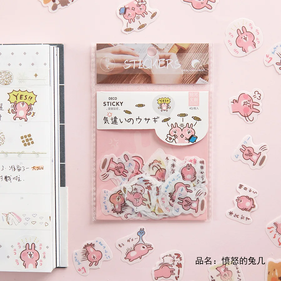 Декоративные наклейки Kawaii в виде животного, кролика, кошки, собаки, декоративные наклейки, сделай сам, декоративные наклейки для дневника, канцелярские товары, детский подарок - Цвет: Angry rabbit