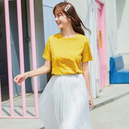 Middle Yellow SEMIR футболка Женская Новинка хлопковые футболки женские s vogue винтажные футболки хлопковые Женские топы с круглым вырезом и коротким рукавом - Цвет: Middle Yellow