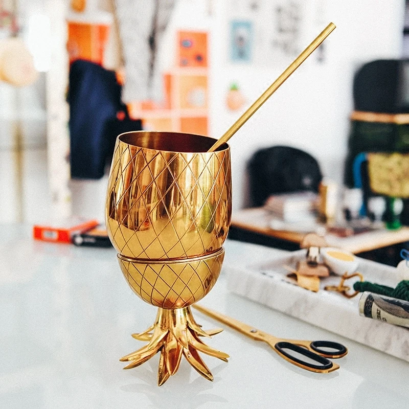 Стакан/кружка с ананасом в наличии золотые чистые ручные гальванизированные