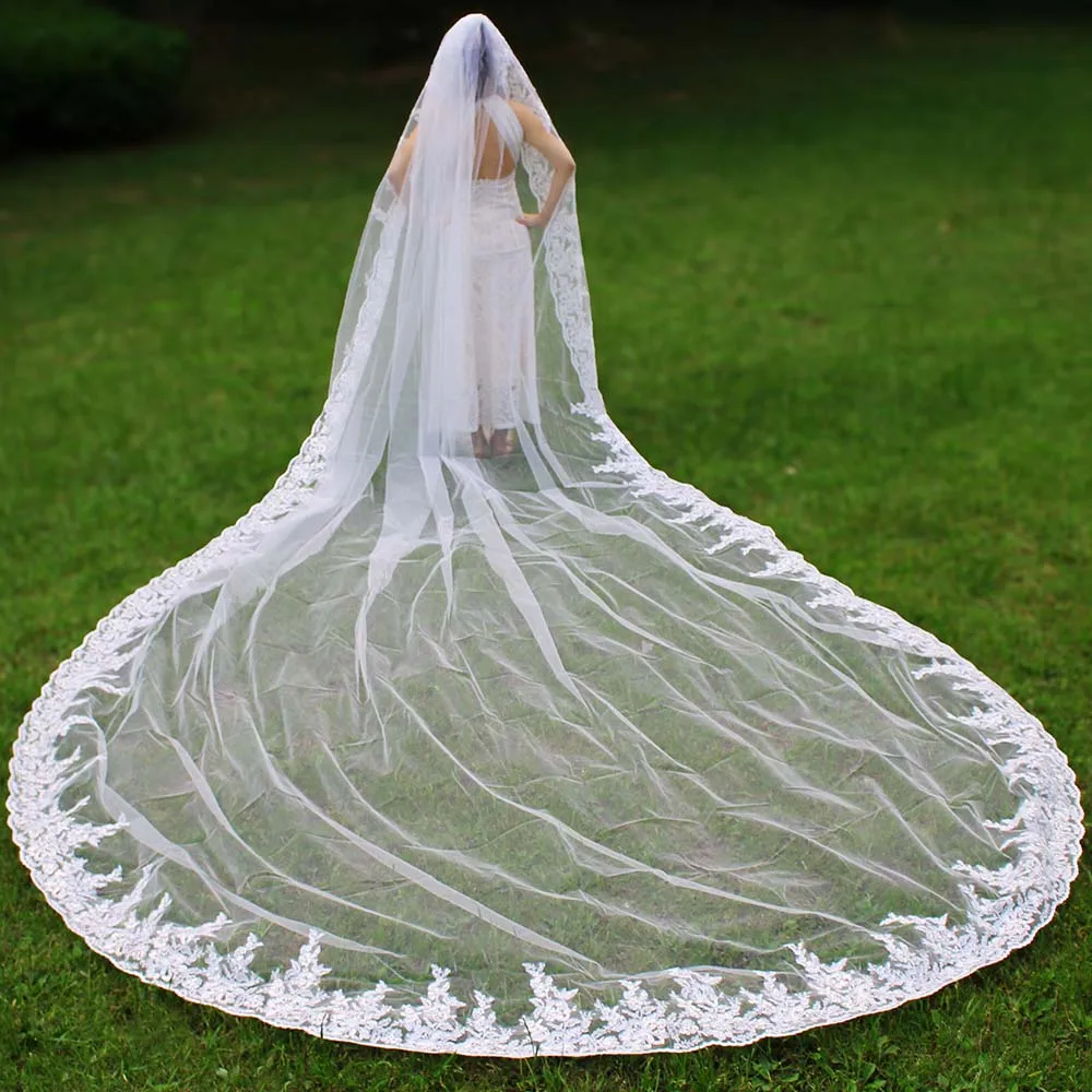 

Фата свадебная с гребнем, роскошная с блестками, длиной 5 м, белый/цвет слоновой кости, тюль для невесты, реальные фотографии