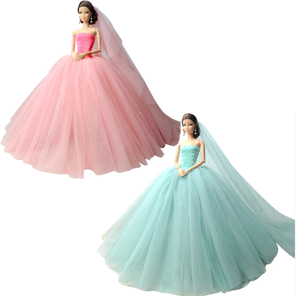 

NK 2 комплекта юбка принцессы высокого качества вечернее платье одежда кружевное свадебное платье + вуаль для Барби аксессуары кукла лучший подарок для девочки