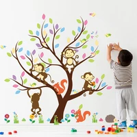 cartoon squirrel monkey tree wall stickers for kids room home decor diy cartoon mural art nursery home decals children gift
