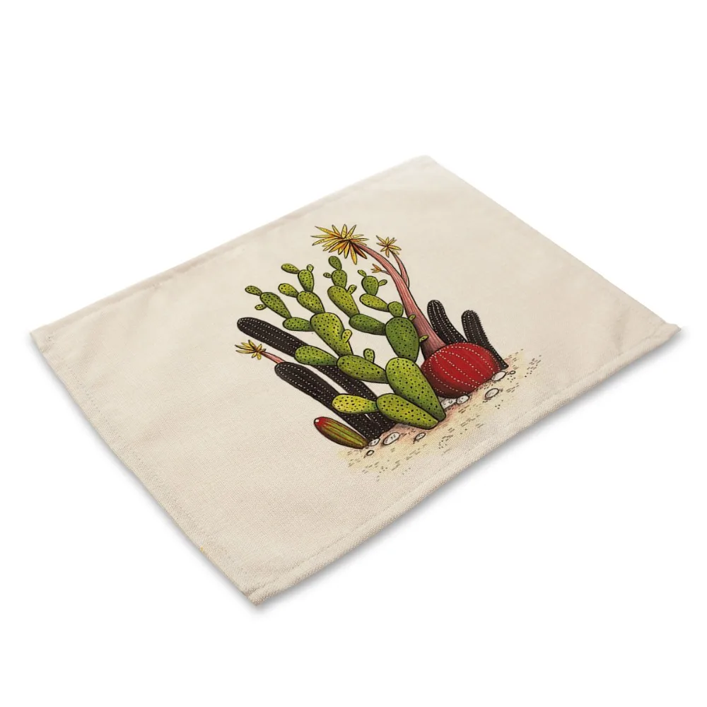 Микс 6 видов столовых салфеток мясистые растения кактуса с принтом льняная ткань
