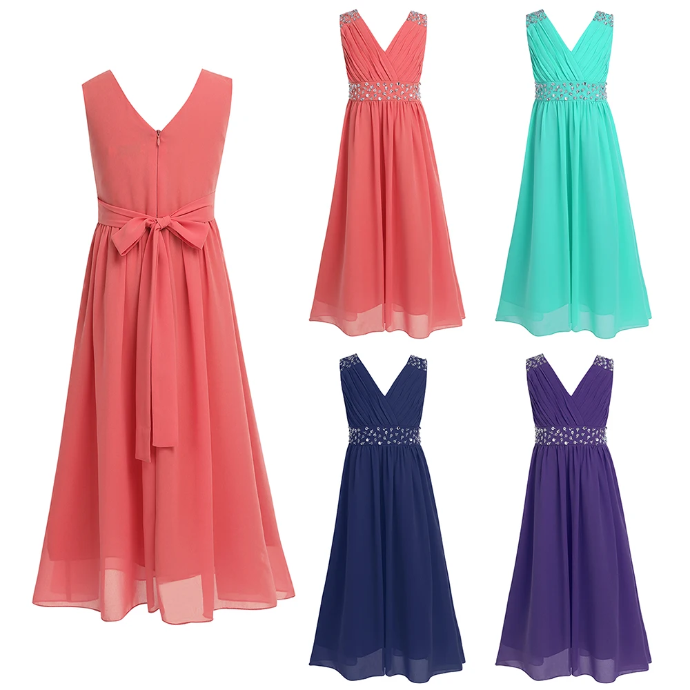 iiniim Children's Summer Dress Sleeveless Sequins Chiffon Flower Girl Maxi Princess Bridesmaid Birthday Party Tutu | Детская одежда