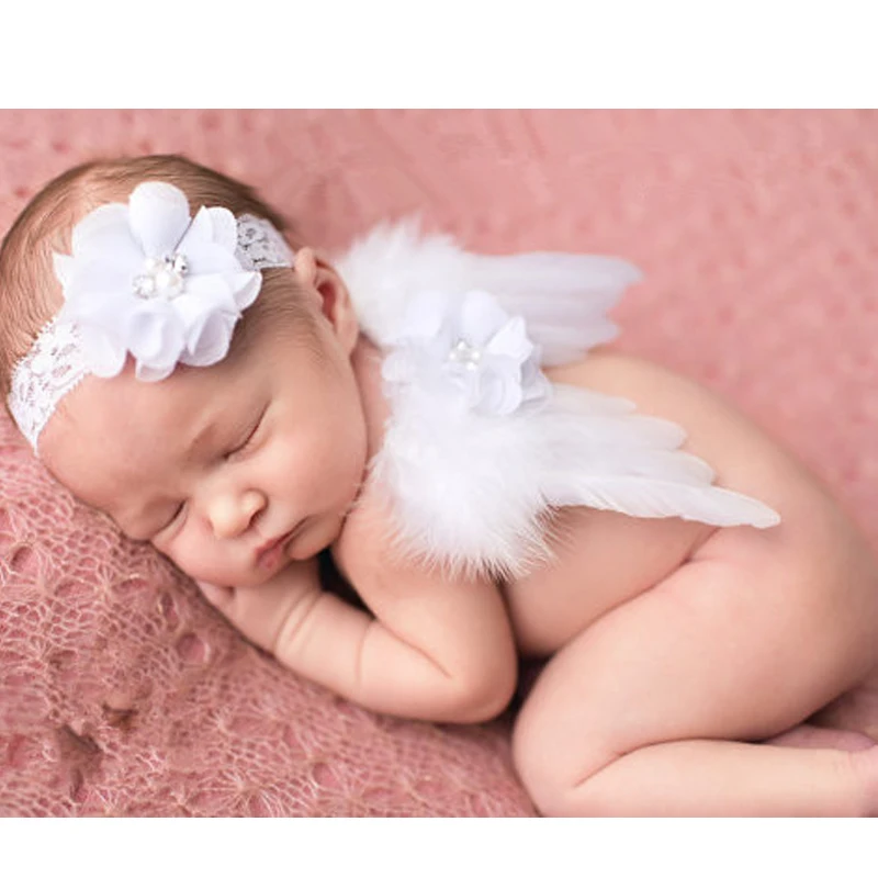 Кружевная повязка на голову с крыльями ангела перьями цветком жемчугом для