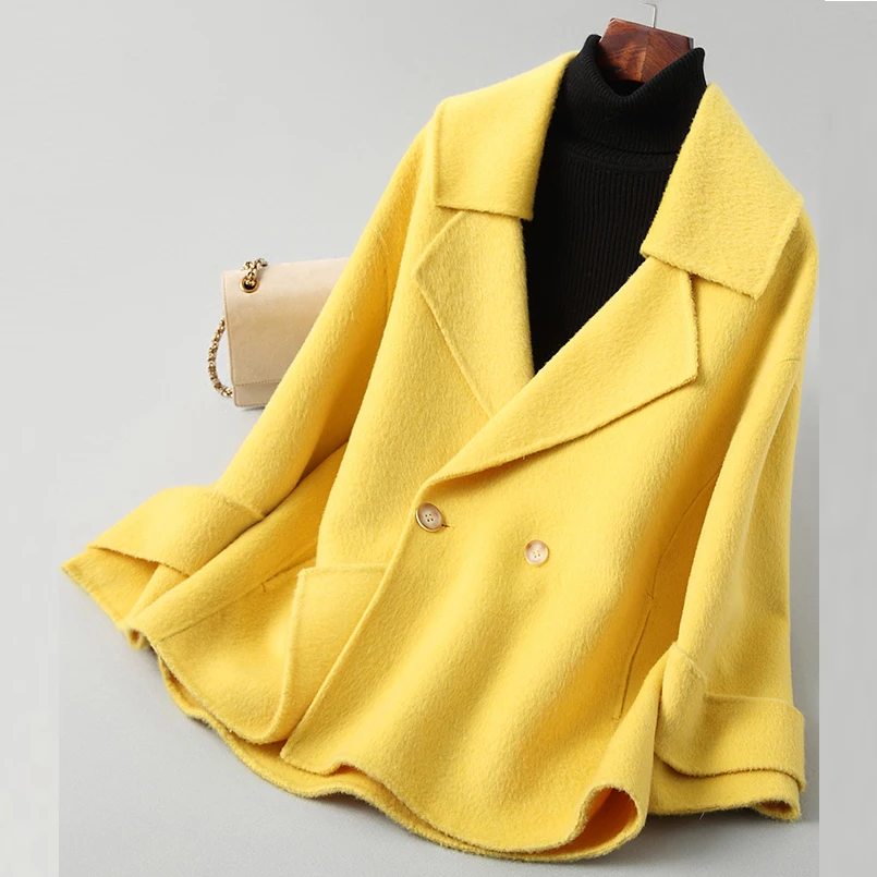 

2019 New Spring Autumn Jacket Women Real Wool Coat Female Double-side Woolen Coat Vintage Jacket A045