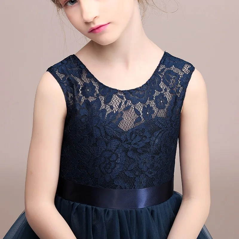 Цельнокроеное Сетчатое кружевное платье для девочек детские платья