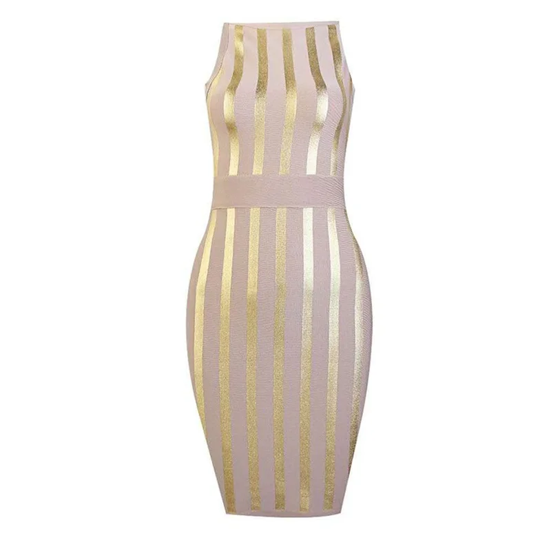 Herve Leger Babe Новое поступление o образным вырезом без рукавов золотой Фольга печати