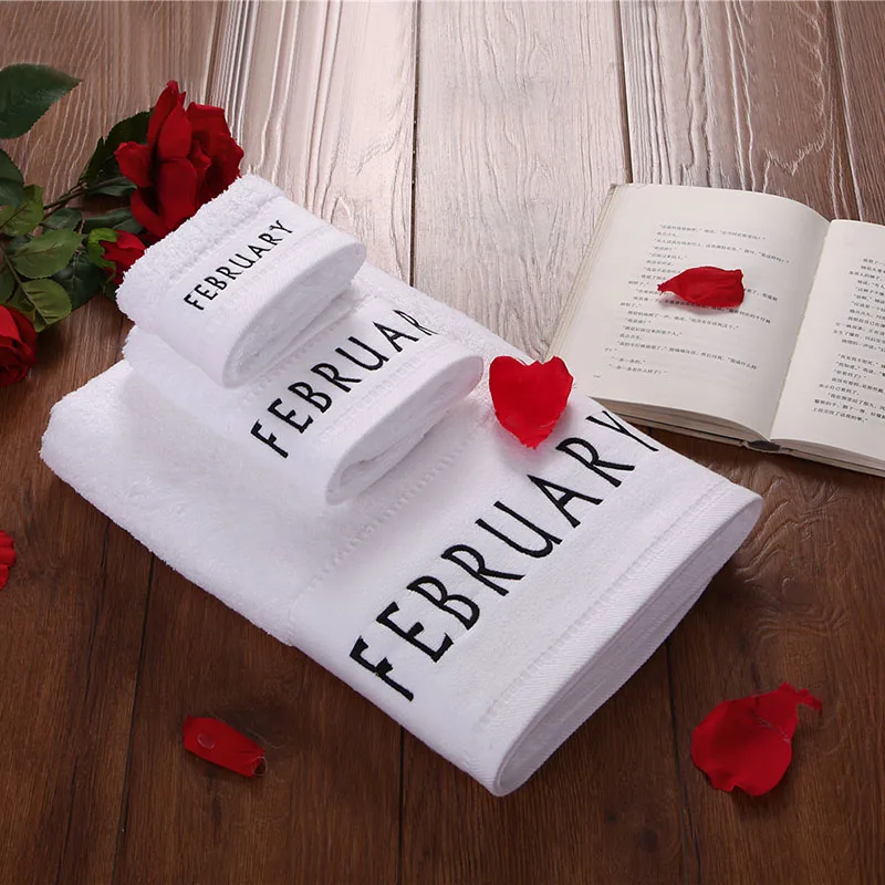 Sookie 3 шт. белый набор полотенец для ванной с вышивкой месяцев 100% хлопок мягкое