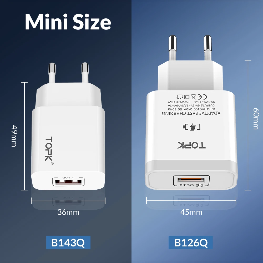 TOPK B143Q мини 18 Вт Quick Charge 3 0 USB зарядное устройство для iPhone samsung Xiaomi huawei мобильного