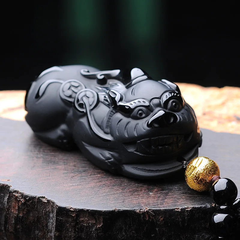 Натуральный обсидиан Летающий PI Сю кулон Детская безопасность кнопка lucky