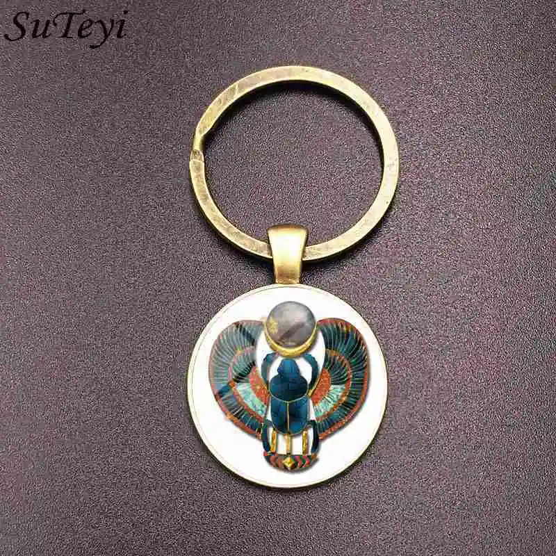 SUTEYI серебристый Бронзовый Цвет Египетский Скараб Жук брелок для ключей