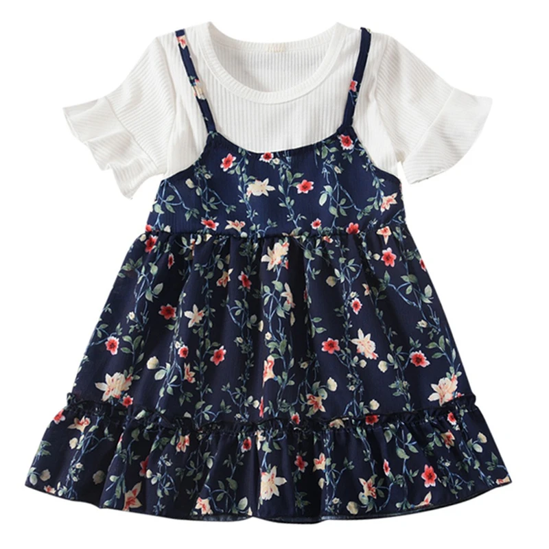 New Dress Cotton Toddler Baby Kids Girls Fly Sleeve Ruched Floral Flowers Print Dresses Clothes Girl Summer 2019 C8$ | Детская одежда и