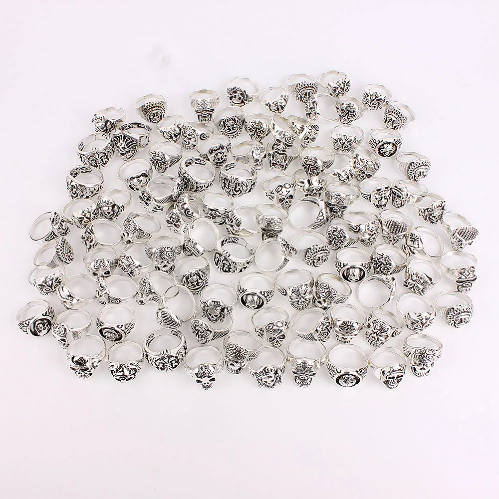 Модные большие мужские кольца серебряного цвета под старину 50 шт. оптом для