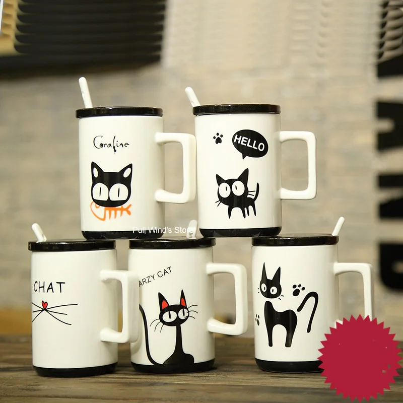 

Creative minimalist cartoon cat Ceramic cups Funny black cat milk cup