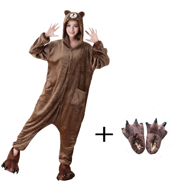 Фланелевый плюшевый мультяшный коричневый медведь взрослая Пижама Onesie