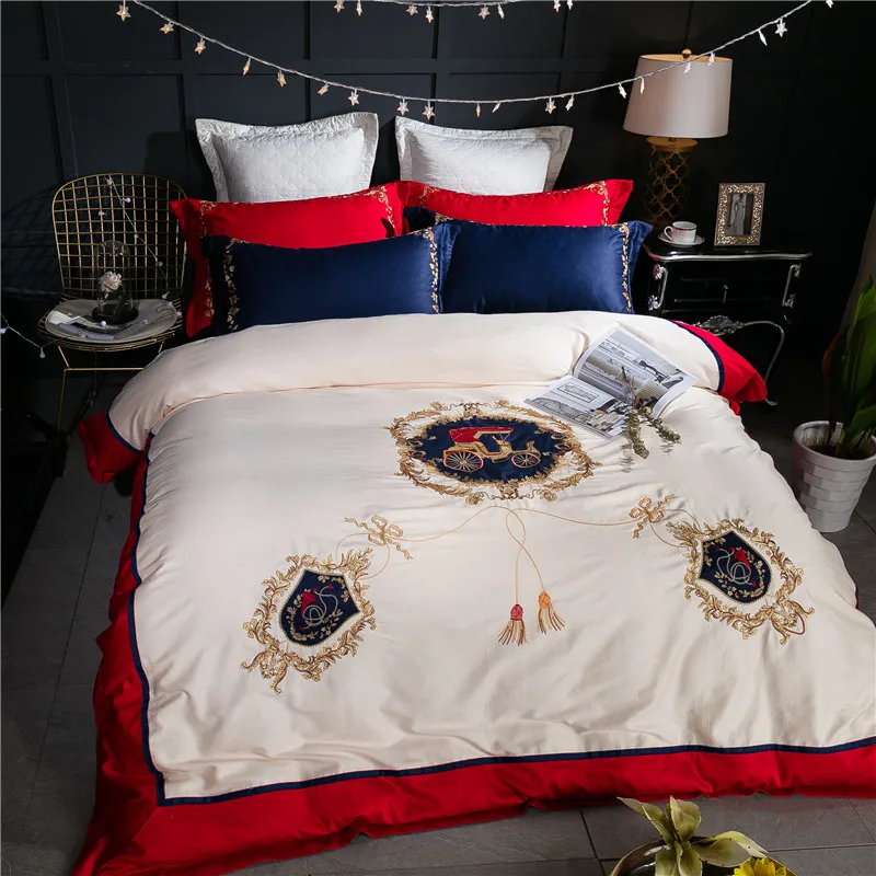 

Egyptian cotton 4pcs Bedding Sets Embroidery Bedding set Bed Linen Duvet Cover Bed Sheet Pillowcase/bed Set