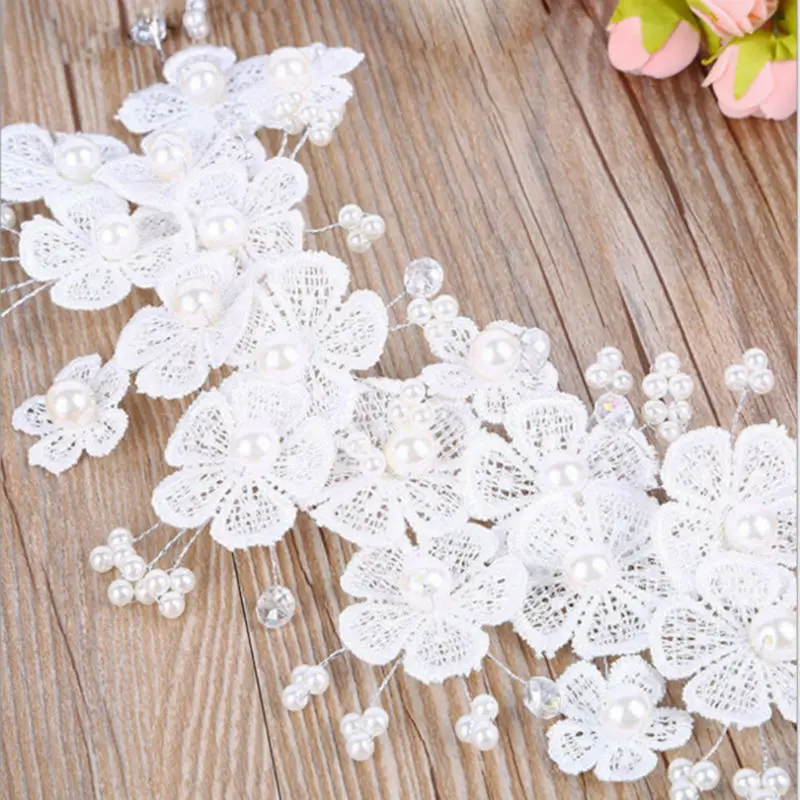 Женский кружевной обруч для волос свадебный аксессуар ручной работы с жемчугом