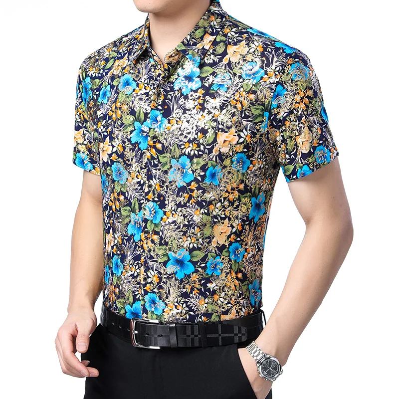 

New Arrival 2019 Mens Summer Floral Short Sleeve Shirt Male Casual Fashion Printing Shirt Free Shipping