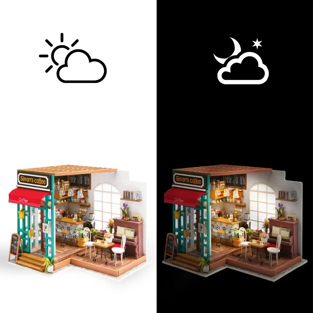 Robotime DIY Simon's coffee с мебели Детские Взрослые Деревянные маленькие модель