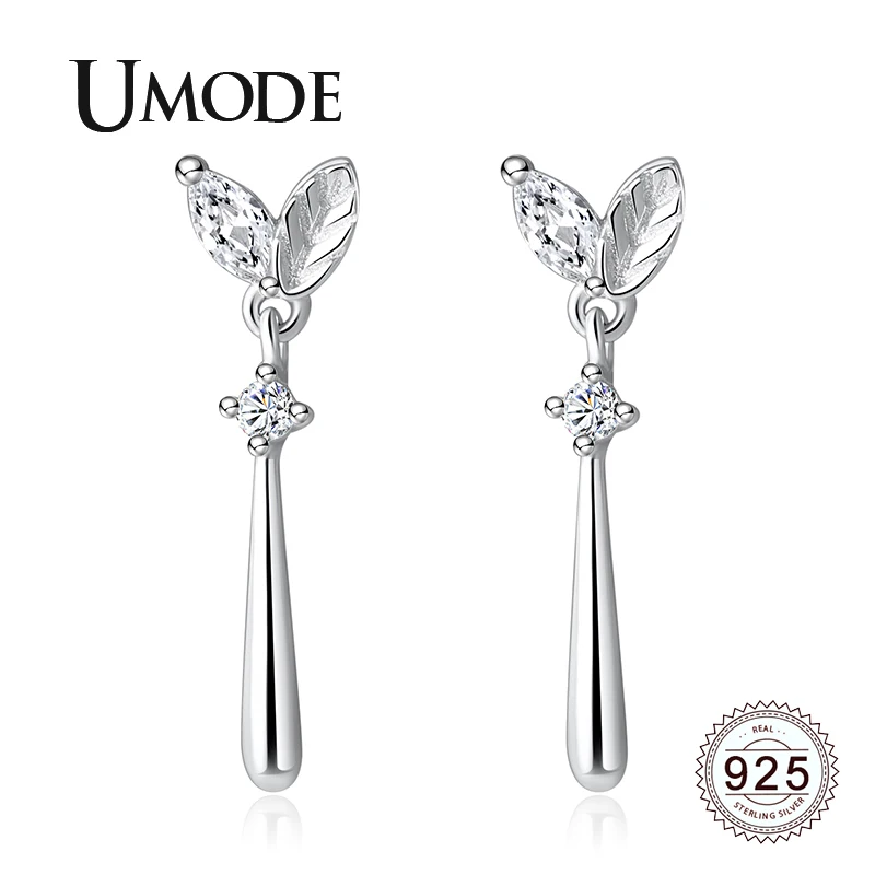 UMODE, 925 пробы, серьги в виде листьев, Женские Висячие серьги, Винтажные белые Висячие серьги для женщин, модное свадебное ювелирное изделие, LE0628