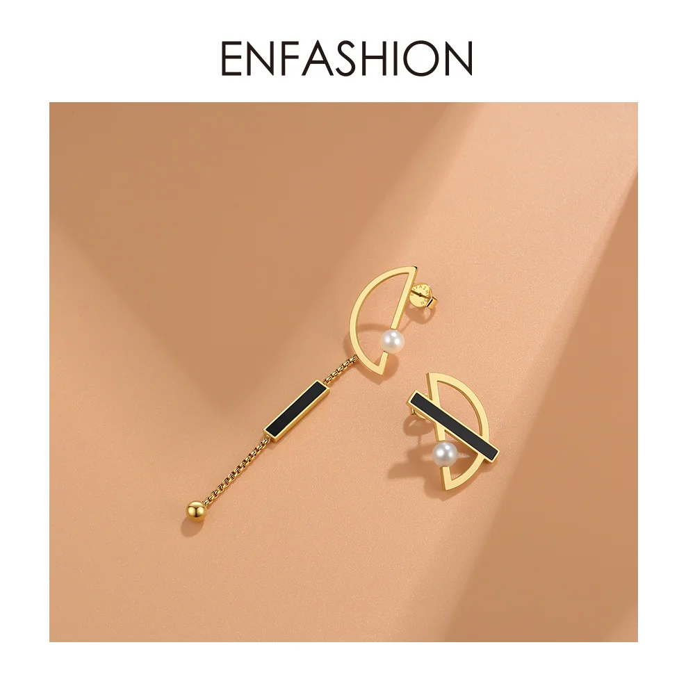 Enfashion, асимметричные жемчужные серьги для женщин, с буквой D, висячие серьги из нержавеющей стали, Женские Ювелирные изделия,, серьги E1019