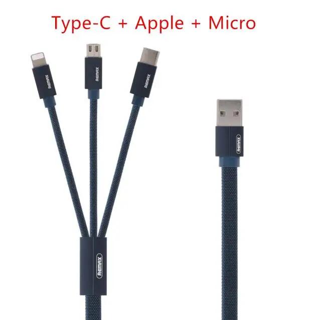 Remax USB кабель для iPhone XS Max XR X 8 7 6 5 зарядное устройство 3 в 1 Micro USB кабель для мобильного телефона usb type-c кабель - Цвет: 3 in 1 blue