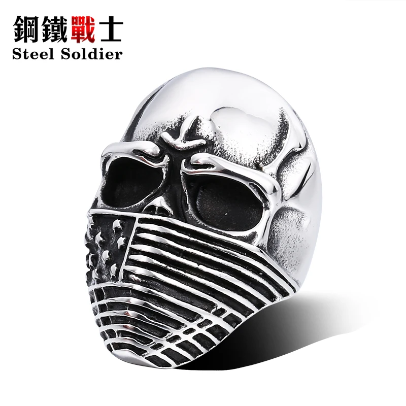 Стальной солдат новый стиль нержавеющая сталь череп кольцо мода байкер тяжелый