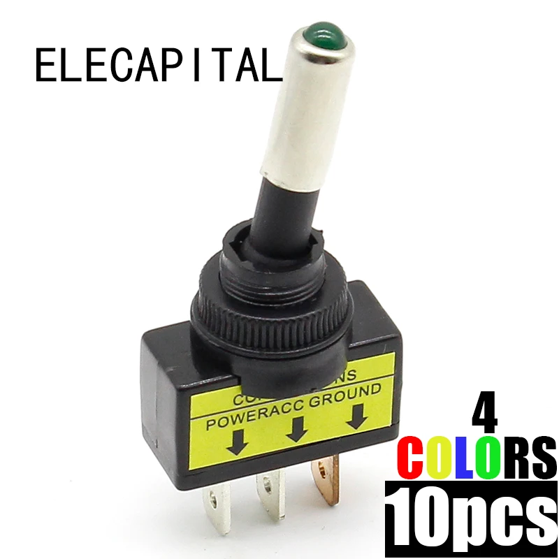 

10 pcs 12V 20A Car Auto Red Blue Yellow Green Color LED Light Toggle Rocker Switch 3 Pin SPST ON/OFF Sales for Vehicles Switches