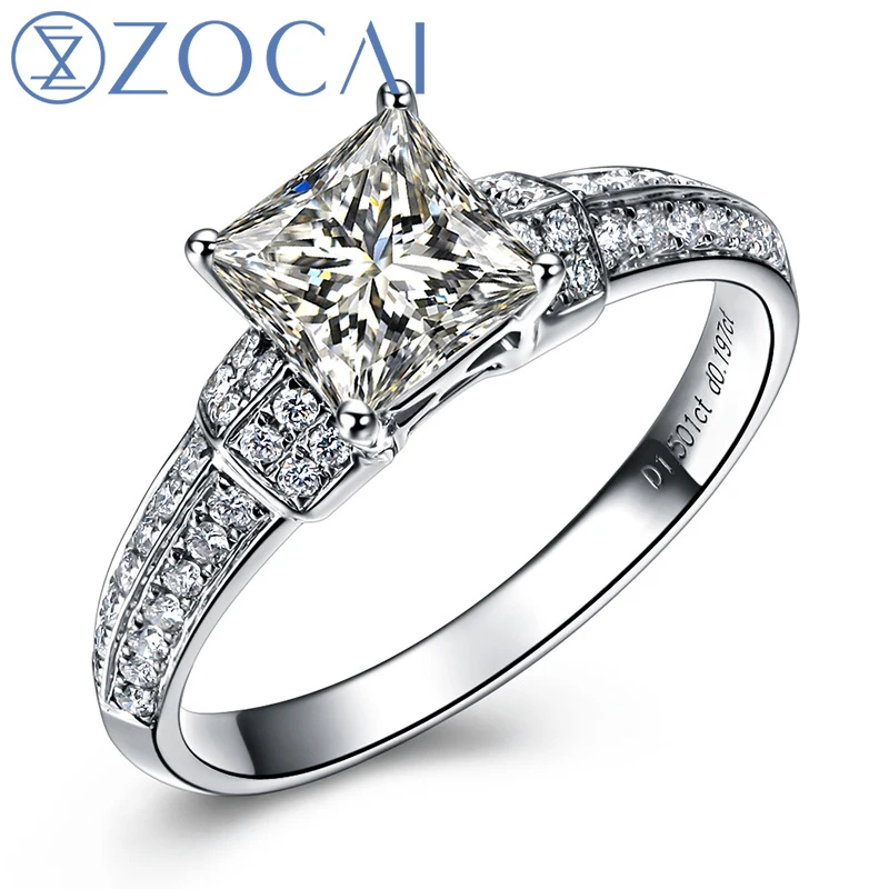 ZOCAI принцесса резать настоящий 1 0 Ct главный алмаз с 20 боковой бриллиант 18K белое